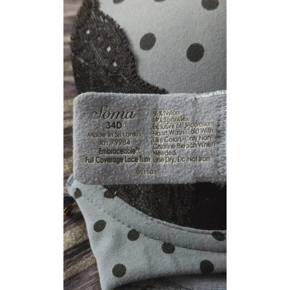 Soma Bra multicolor Polka dot Underwire Embraceable Full Coverage Lace Trim 34D - Picture 4 of 5